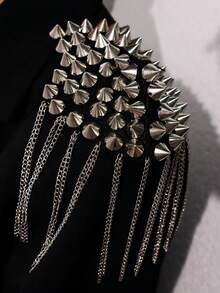 1 件独特设计时尚个性化精致时尚银色尖刺流苏肩章配饰男士适合日常商务通勤 - 彩色 - 查看 8