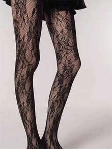 1/2 Pairs Of Women's Multicolor Fishnet Floral Lace Pattern Tights - Elastic Waistband, Sheer Mesh Fabric, Stretchy Comfort, Blending Sexy Gothic And Elegant Styles (A/B/C Options), Perfect Gift For Besties, Ideal For Everyday Wear. Women's Halloween Costume, Perfect For Christmas And Halloween Celebrations, The Ideal Gift For Friends For Halloween/Christmas