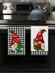 1/2pcs Christmas Gnome Kitchen Towels - Soft, Absorbent Microfiber Dish & Hand Towels For Holiday Decor, Machine Washable, Christmas Kitchen Towels, 15.7x23.6inch , Perfect For Holiday Home Decor