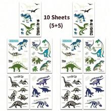 10 Sheets Luminous Dinosaur Temporary Tattoos, Waterproof Glow In The Dark T-Rex Pterosaur Velociraptor Triceratops Stegosaur Designs Pattern, Birthday Party Favors, Stocking Stuffer, Goodie Bag Fillers, Christmas Eve Gifts 4DSM - Multicolor - View 5