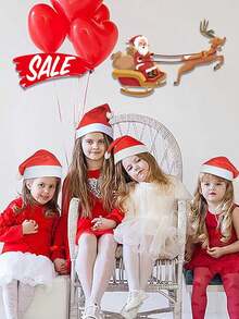 儿童帽子套装，传统红色圣诞帽，趣味家庭聚会圣诞活动装扮，圣诞风格礼物 - 彩色 - 查看 3