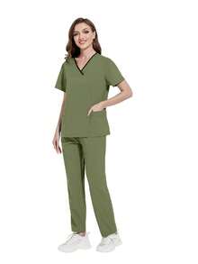 Damen Scrubs Set - Scrub Top mit Kontrastkragen & Jogginghose, modische Krankenschwester-Uniform, hohe Wiederkaufrate!