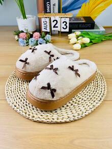 Chinelos Térmicos Femininos, Novos Sapatos de Maternidade Quentes e Antiderrapantes, Design Fofo com Laço, Sapatos de Inverno para Casa