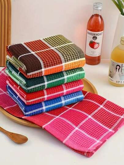 3件套特大号超柔软细腻超细纤维洗碗布。清洁布。易于清洁且耐油。吸水性强，经久耐用，色彩鲜艳的格子图案，适用于厨房、茶巾、擦干餐具和双手，可机洗。