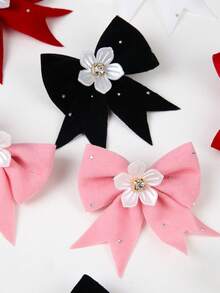 8pcs/Set Girls Plush Rhinestone Bow Hair Clips, Cute Hair Accessories Barrettes For Daily Use, Pink/White/Red - Multicolor - View 7