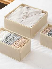 1/3pcs, Reinforced Washing Board Non-Woven Storage Box, Drawer Small Box, Closet Folding Storage Box, Underwear Storage Box, Desktop Clutter Sorting Box. Christmas - Beige - View 7