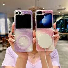 1 pieza Funda plegable magnética para teléfono de mujer, diseño degradado lindo compatible con Galaxy Z Flip7, ligera, delgada, resistente a golpes y caídas, cubierta protectora para smartphone adecuada para Samsung Galaxy Z Flip6, Z Flip5, Moto Razr 60/Razr 60 Ultra/Razr 50/Razr 50 Ultra, excelente para regalos de cumpleaños, graduación y vuelta al colegio - Multicolor - Ver 8