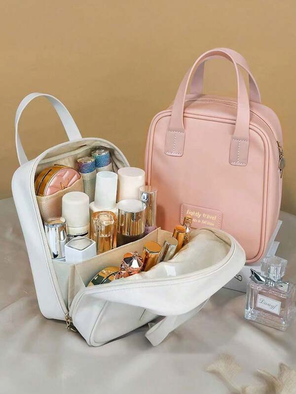 حقيبة مستحضرات تجميل على شكل صدفة مصنوعة من البولي يوريثان، حقيبة سفر محمولة للمستحضرات والأدوات الصحية، حقيبة تخزين محمولة متعددة الوظائف، حقيبة مكياج لأحمر الشفاه والفرش ومنتجات العناية بالبشرة والهواتف المحمولة والعملات والأصناف الصغيرة، مناسبة للمنزل والهدايا والعطلات والمناسبات مثل عيد الهالوين والكريسماس