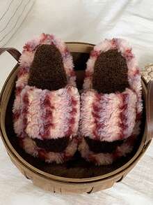 1 Pair Girls Fluffy Slippers, 2025 Winter New Warm Indoor Home Cute Non-Slip Thermal Slippers - Pink - View 5