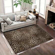 1Pc Large Large Leopard Print Area Rug - Brown & Black Animal Print, Non-Slip Backing, Machine Washable Easy Clean Floor Rug,  Rugs For Living Room, Bedroom Or Office, Sofa, Coffee Table, Kitchen, Bathroom, Balcony, Entrance Carpet, Apartment, Dormitory Decor - Durable Polyester Indoor/Outdoor Rug, Minimalist Style Rug, Coffee Table Rug, Decorative Rug, Home Decorators, Low Pile Carpet - Style 1 - View 12