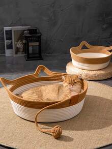 1pc Wicker Cat Bed - All-Season Woven Cat Nest & Teddy Dog Bed Pet Mat Toy Ball Cat Bed Suitable For Small To Medium Cats And Puppies - Multicolor - View 2