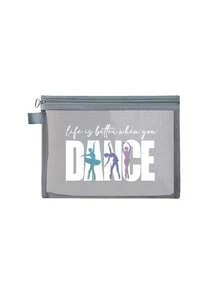 Mesh Cosmetic Bag With Dance Theme Pattern,Red Air Cushion Storage Portable Storage Bag,With The Letters "Dance" And Creative Patterns Of Dancing Girls,Makeup Bag, Skincare Bag, Travel Essentials, Dormitory Supplies, Gift For Women,Gift For Dance,Wedding Bride Gifts, Mother Gifts, Birthday Gifts,Dancers, Girls, Women Storage Bag, Gifts For Friends And Dance Teacher, Bathroom Storage,Lip Oil And Cosmetics Storage Bag.