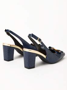 WHDXY 1 双女式方头露背学院风带扣装饰办公室高跟鞋，性感走秀款 7 厘米粗跟正装鞋，适合工作、空乘、派对