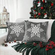 1pc Snowflake Embroidery Cushion Cover, Soft Velvet Fabric Home Sofa Decoration, Gray - Grey - View 9
