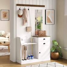 Wardrobe Set With Mirror, Hooks, Drawers And Umbrella Stand.