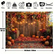 1 Stück Herbst Kürbis Ahornblatt Foto Hintergrund - Erntedankfest Fotografie Hintergrund Dekoration - Geburtstags Party Banner Requisiten - Multifunktional für Halle, Garten und Outdoor Nutzung - Keine Stromversorgung erforderlich