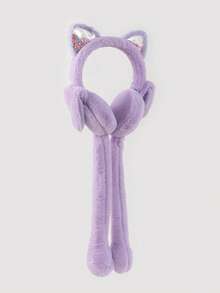 1pc Cute Plush Rabbit Ear Muffs With Shimmery Movable Ears, Warm Ear Covers Suitable For School, Party Outfit - Solid Color - View 11