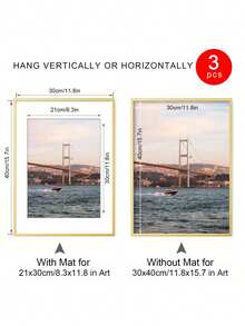 3pc Poster Frames Aluminum Gold 30x40cm 50x70cm 40x60cm Picture Photo Frame For Photo Gallery Simple With HD Plexiglass Mat, Horizontal Or Vertical Wall Mounting, For Wall Art Mounting Print Home Decor Living Room Decoration Christmas Valentine's Day Gift - 金色3pcs - 查看 11