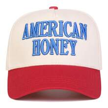 1Piece Men AMERICAN HONEY Letter Embroidered Patchwork Five-Sided Baseball Cap Outdoor Adjustable Sunscreen Leisure Hat Spring Autumn Travel Tourism Beach Vacation - 彩色 - 查看 4