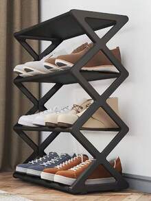 1pc 4-Tier X-Shaped Shoe Rack - Foldable Space-Saving Shoe Organizer, Steel Tube Shoe Rack, Easy Assembly No Tools Required, Suitable For Home, Dorm, Porch, Office, Dust-Proof Design, Applicable For Entryway, Hallway, Bedroom And Dorm - Multicolor - View 7