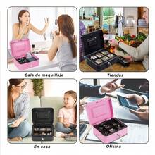 HappyWare Cash Box Caja Fuerte Metalica Para Dinero Con Charola y Llaves Rosa - Rosa - Ver 8