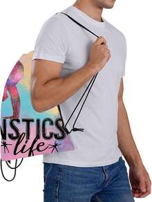 Mochila con tema de gimnasia y ballet - Mochila de cuerdas de doble cara, bolsa de gimnasia con lema de gimnasia, bolsa plegable de estilo bohemio con cordón, perfecta para clase de ballet, práctica de danza, escuela, viaje - Diseño rosa/azul/morado/negro, lavable a máquina, regalo ideal para bailarines. Bolsa deportiva de 16 "x 13" para deportes, fitness, ejercicio, bolsa de viaje de gran capacidad para vacaciones, para mujeres y hombres, bolsa de yoga esencial para viajes