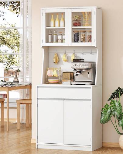 Hzuaneri Küchenschränke, Buffetschrank, Hochschrank mit Arbeitsplatte und 4 Staufächern, Verstellbare Einlegeböden, Geeignet für Küche oder Wohnzimmer, 40 X 75 X 180 cm, Weiß