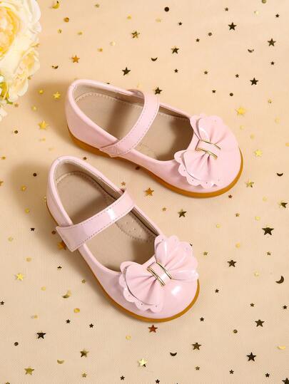 Elegant And Cute Pink Bow Mary Jane Flats For Toddler And Little Girls, Suitable For Autumn/Winter Party Or Christmas Party Dress Matching
