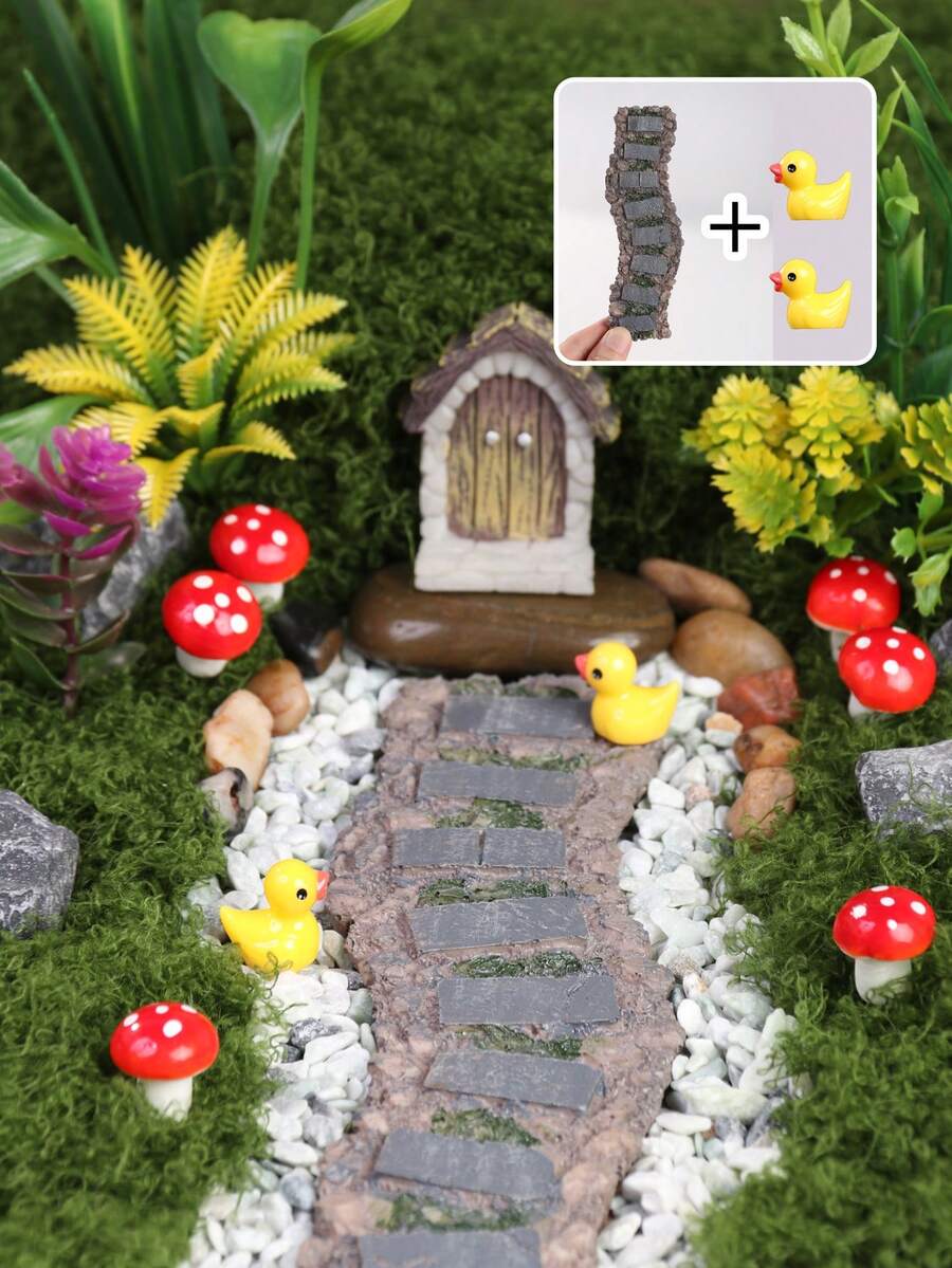 1 Mini Outdoor Stepping Stone Step With 2 Ducklings, Suitable As Accessories For Miniature Models, Miniature Landscapes, And Fairy Gardens. It Is Very Suitable For Miniature Houses, Dollhouse Miniature Models, DIY Handmade Park Paths, And Miniature Landscapes As Landscape Materials