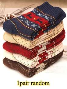 5 Pairs Of Cozy Reindeer Print Mid-Calf Socks - Warm, Thick Christmas Socks For Women, Festive Animal Design In Red, Beige, Brown, And Navy Blue, Perfect For Holiday Celebrations, Christmas Socks