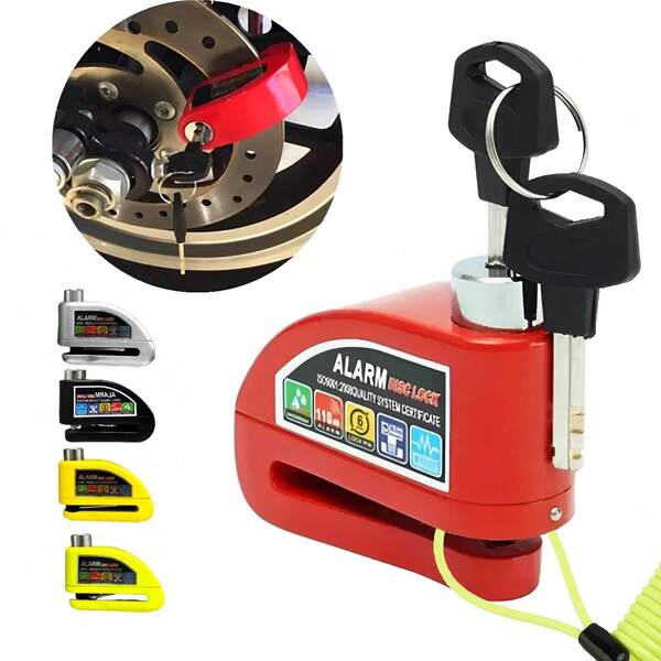 High-Decibel Bike Alarm Lock Motorcycle Alarm Disc Lock With Steel Cable - 110dB Siren Alarm, Vibration & Motion Detection, 6mm Push-To-Open Locking Mechanism, Durable Aluminum Body & Spray-Proof Finish, Easy Installation For Outdoor Security, Bike Lock, Sleek Metallic Finish, Robust Construction