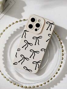 Bow-Knot Simple Bowknot Pattern Liquid Silicone Mobile Phone Case Full-Body Protection Shockproof Anti-Fall TPU Soft Rubber Case Compatible With IPhone