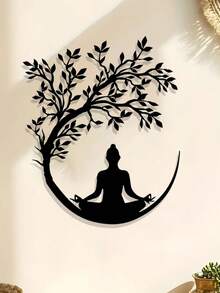 1 Stück Lebensbaum und Buddha Metallwanddekoration, Yoga Pose Blumenmuster, einfache Zen Dekoration, für Wohnzimmer, Geschäftslobby, Aufhängedekoration, Fitnessstudio, Yogastudio, geeignet für Umzug in neues Zuhause, Weihnachten, Frühlingsfest, Halloween, ideales buddhistisches Geschenk für Mönche und Praktizierende