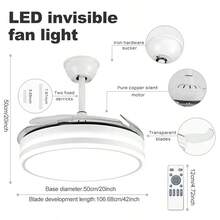 Kasotile 白色/黑色可伸缩吊扇灯，3 种颜色变化，6 种速度设置，定时器设置，42 英寸静音 LED 隐形吊扇吊灯，适用于卧室客厅、会议室、餐厅，增强空气流通，确保您不会感到闷热 - 1 件装（遥控器，不含电池）