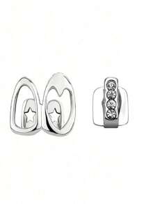 1pc Hollow Gold-Tone Side Tooth Decor, Double Hollow Heart Shaped Teeth Decoration, Punk Style, Suitable For Daily Wear, Music Festivals, Parties, Holidays, Couples Gift, Tooth Gems, Tooth Jewelry, Tooth Gem Set, Women Grillz - Multicolor - View 13