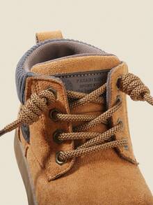 1 Pair Kids Unisex PU Criss-Cross Lace-Up Round Toe Thick Sole Flat Heel Cute Ankle Boots, Versatile Retro Casual Shoes Suitable For All Seasons - Yellow - View 9