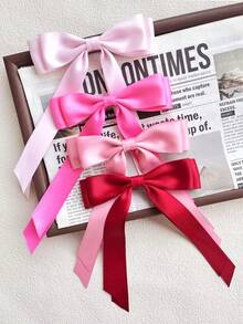 4个缎面蝴蝶结发夹，纯色蝴蝶结发卡，可爱蝴蝶结发圈，金属发夹，女士/女孩发爪，发饰，学习用品，头部饰品，发卡 - 彩色 - 查看 8