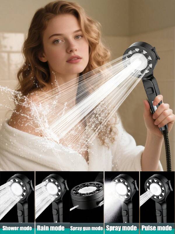 5-Setting High Flow Shower Head, Bathroom Hot Water Heater Shower Head, Home Bathroom Shower Faucet, Household Bathroom Supplies, With Self-Cleaning Spray Mode