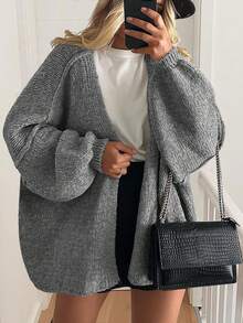 Women's Oversized Cardigan Fall Long Lantern Sleeve Knit Cardigan Lightweight - Xám - Xem 1