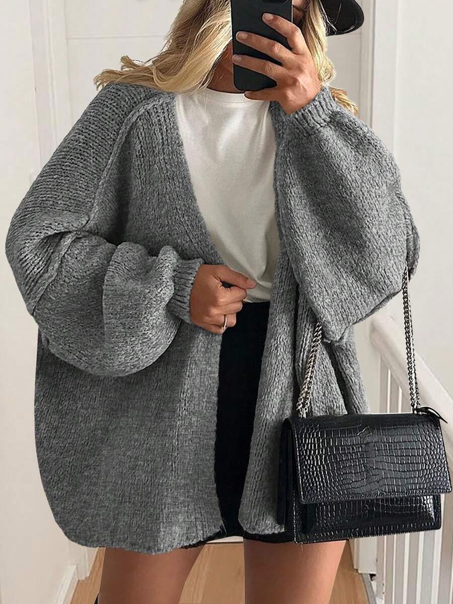 Women's Oversized Cardigan Fall Long Lantern Sleeve Knit Cardigan Lightweight - Xám - Xem 1