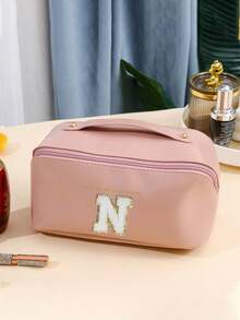 1 szt. Wielofunkcyjna kosmetyczka, wodoodporna kosmetyczka ze skóry PU, kosmetyczka łazienkowa, pojemny uchwyt na pędzle do makijażu, list DIY, przenośna torebka, kosmetyczka o dużej pojemności na kosmetyki do pielęgnacji skóry, pędzle, puder, szminkę, odpowiednia na plażę, do szkoły, do łazienki, na święta, walentynki, prezenty świąteczne dla mamy, rodziny, przyjaciół, niezbędna jesienią - Różowy - Zobacz 9