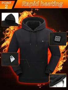 [Um moletom aquecido com 7 zonas de aquecimento] Um moletom aquecido com 7 zonas de aquecimento - Interface USB, aquecimento elétrico inteligente, bolsos, configurações de temperatura ajustáveis - Um design de moletom aquecido elegante e prático.