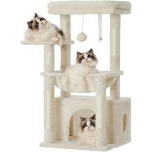 2025by Heybly Cat Tree Tower, Cat Condo For Indoor Kittens, Cat House With Wide Plush Top Perch, Ladder, Basket, Sisal-Covered Scratching Posts, Cozy Activity Center For Pet, Light Gray HCT009SW