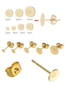 20/50 pièces/paquet Ensemble de boucles d'oreilles à dos plat en acier inoxydable de couleur dorée, comprenant un support de boucles d'oreilles à dos plat et un bouchon d'oreille en acier inoxydable, boucles d'oreilles DIY hypoallergéniques. La variation de couleur est normale et la taille du bouchon d'oreille doit correspondre à celle de la boucle d'oreille. La taille du bouchon d'oreille est sujette au produit réel - Or jaune - Voir 6