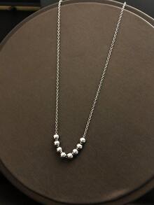 Fashionable Stainless Steel Bead Charm Necklace For Women For Daily Decoration - Silver - View 7