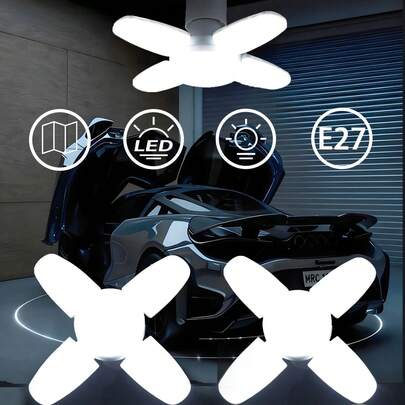 1个/2个/4个迷你LED车库灯，LED四叶灯，迷你折叠灯，28瓦（相当于80瓦），6500K，吊灯，折叠灯，适用于车库室内照明，高亮度，2年使用寿命