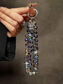 1pc Luxury Elegant Beaded Lanyard Strap With Crystal Water Drop Pendant, Handmade Wrist Chain For Phone, Keychain, Bag Charm