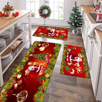 1/2/3 pezzi Tappetino da cucina natalizio di Babbo Natale rosso rinforzato, spesso 1,2 cm, imbottito, antifatica, decorazione natalizia per la casa, tappeto natalizio per la cucina