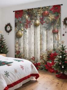 1pc Christmas Ball & Element Pattern Premium Decorative Curtain Rod Pocket Sheer Curtain, All Season Use For Outdoor, Gazebo, Bedroom, Kitchen, Office, Study, Living Room - Semi-Sheer (100g Fabric Weight) Home Decor Christmas Decorations Room Decor Christmas Decorations Home