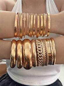 1-25pcs Minimalist Five-Pointed Star Bracelet Set - Yellow Gold - View 8